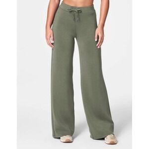 Spanx AirLuxe Wide Leg Pants Olive Green High Rise Drawstring Lounge Small